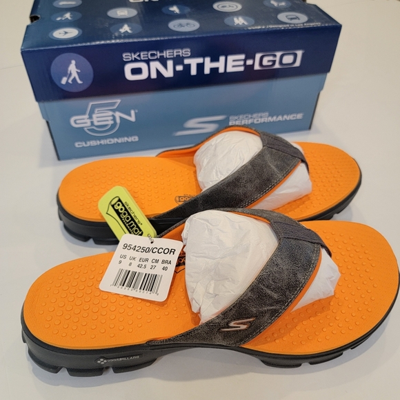 Skechers Go Walk Stag Thong Sandal Charcoal Orange Men's Size 9 NEW! - Picture 4 of 14